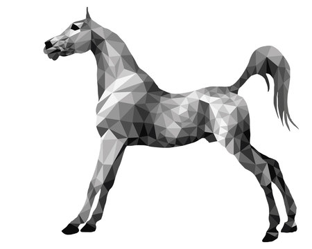 horse silver, isolated image on white background in low poly style