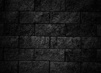 Black wall as background, texture of a black brick wall.brick surface for background. Vintage wallpaper.
