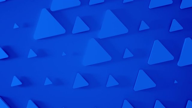 Abstract 3D blue triangle scale and  rotating around. Animation shapes background. 4k render footage. Seamless loop.