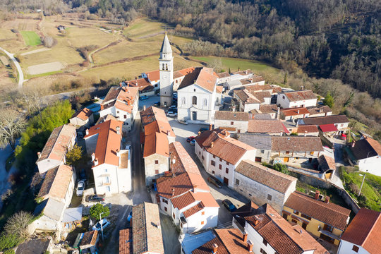 An aerial shot of Beram, Istria, Croatia