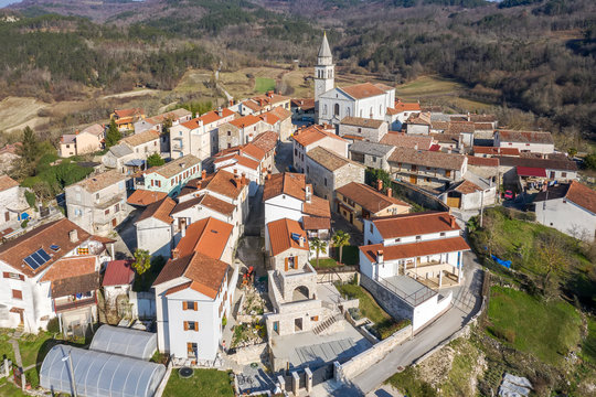 An aerial shot of Beram, Istria, Croatia
