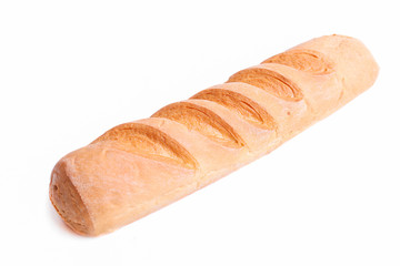 French crispy baguette isolated on a white background.