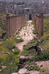 Fototapeta na wymiar View of the archaeological ruins of the Roman city of Jerash, Jordan.