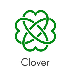 Logotipo con trebol lineal de 4 hojas enlazado en color verde - obrazy, fototapety, plakaty