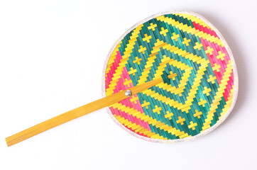 Thai native fan made from bamboo isolated on white