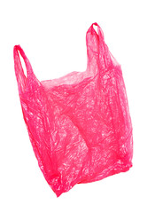 Red-pink plastic bag on white background. Isolated