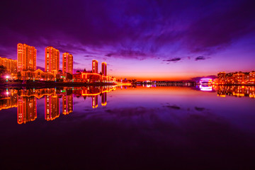 Waterfront City Nightscape, Luannan County, China