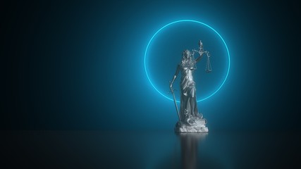 Lady justice statue with a nimbus on the table. 3d illustration.