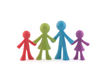 Colorful family figurines on white background with clipping path