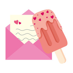 envelope mail with ice cream in stick isolated icon vector illustration design