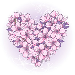 Fototapeta na wymiar Cherry blossom in the shape of heart