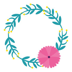 Fototapeta na wymiar frame circular of branches and leafs with flower vector illustration design