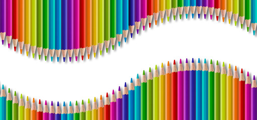 Set of color wooden pencil in wave shape. Panoramic banner background