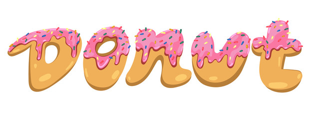 Inscription donut isolated on a white background. Vector graphics.