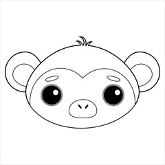 Cute and gentle little monkey vector image on white background. Sticker in the style of Kawaii, icon, Emoji. Coloring book for children. Funny symbol of the new year