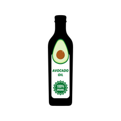 Avocado oil bottle, vector cartoon style icon, illustration.