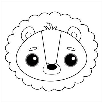 Cute and gentle little lion vector image on white background. Sticker in the style of Kawaii, icon, Emoji. Coloring book for children.