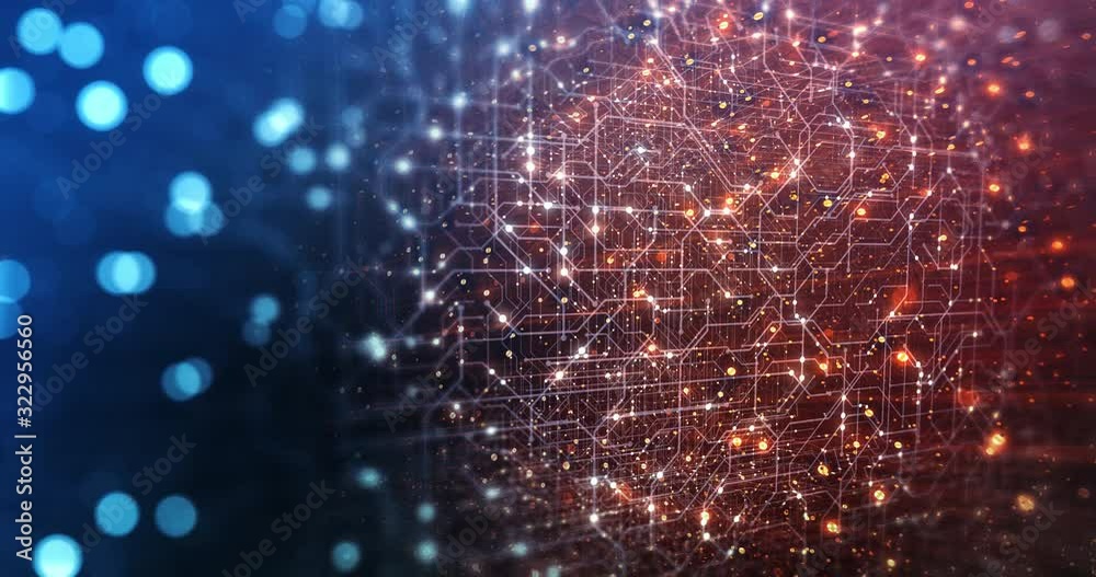 Poster abstract tech background made of printed circuit board. depth of field effect and bokeh. internet co