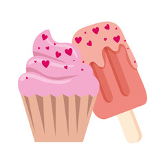 delicious cupcake with ice cream in stick isolated icon vector illustration design