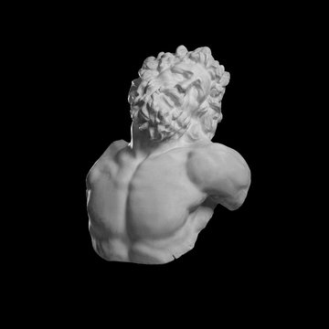 Plaster bust of Laocoon on a black background