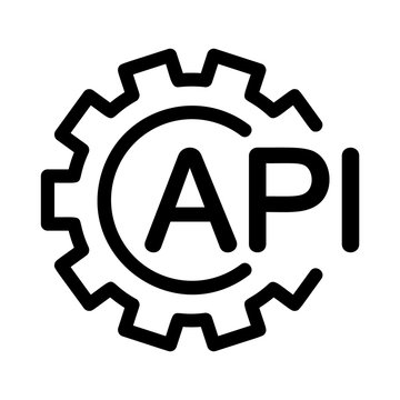 API with gear icon. Linear template for software logo. Black simple illustration. Contour isolated vector image on white background