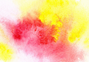 Watercolor red yellow brush paint paper texture isolated stroke on white background.
