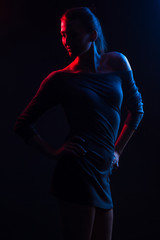 Fashionable Artistic Portrait Of A Beautiful Female Model In Bright Lights