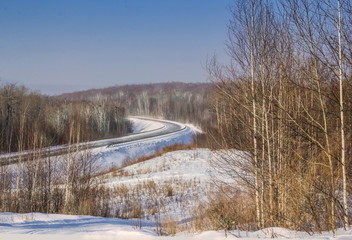 winter landscape with road and trees
