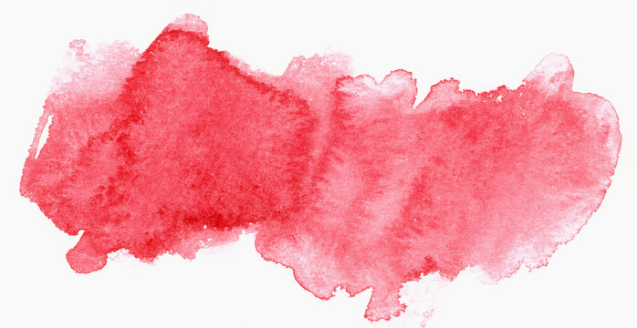 Abstract red hand drawn watercolor stain isolated on white background