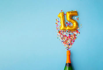 15th anniversary champagne bottle balloon pop