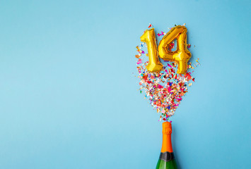14th anniversary champagne bottle balloon pop