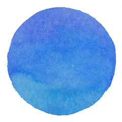 Abstraction hand drawn blue watercolor circle isolated on white background.