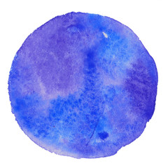 Abstract blue watercolor circle on white background.