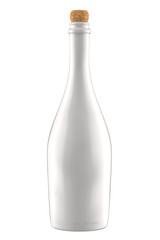 White Opaque Glass or Ceramic Bottle of Sparkling Wine or Champagne. 3D Render Isolated on White Background.