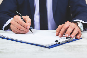 man hand pen with document