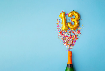 13th anniversary champagne bottle balloon pop
