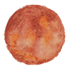 Abstraction hand drawn brown watercolor circle isolated on white background.