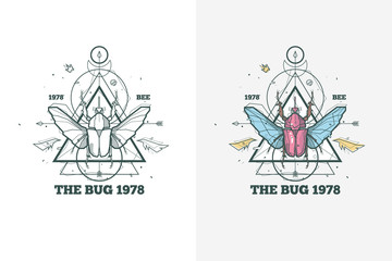 Vintage insect bug illustration with sacred geometry and lettering