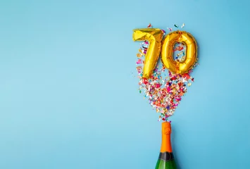Deurstickers 70th anniversary champagne bottle balloon pop © ink drop