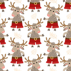 Winter vector seamless pattern with cute deer
