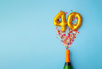 40th anniversary champagne bottle balloon pop - obrazy, fototapety, plakaty