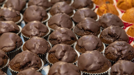 Variety of baked products at a supermarket