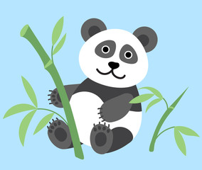 Cute panda sitting with branches of bamboo vector illustration