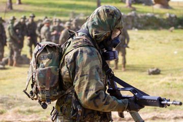 Soldiers on the battlefield with nuclear radiation anti-radiation equipment