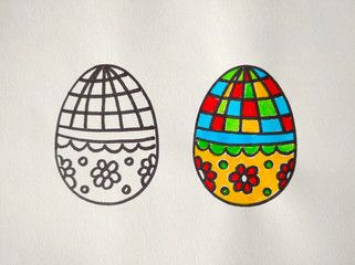 Hand drawn Easter egg, black and white illustrations for coloring by children or for coloring book, white background