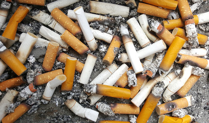 Many cigarette debris in the trash after smoking.