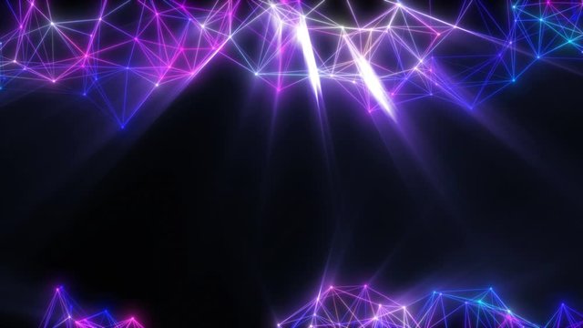 Purple patterns rotate in the upper and lower parts of the black screen. Seamless loop.