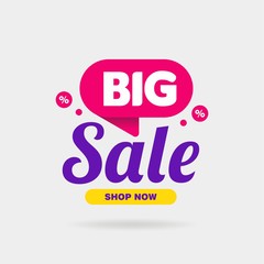 Simple Big Sale Sign with Callout Shape Banner on White Background Design, Discount Banner Template Vector for advertising, social media, web banner