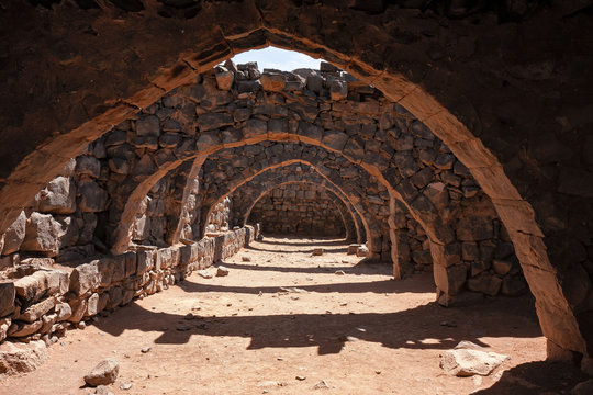 View of the archaeological ruins of Qasr Al Azraq castle in Jordan.
