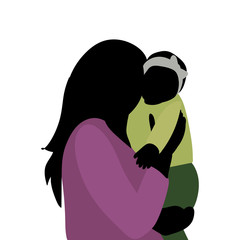 isolated, silhouette in colored clothes, mom and baby